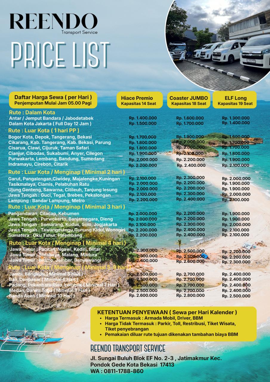 pricelist reendo transport service
